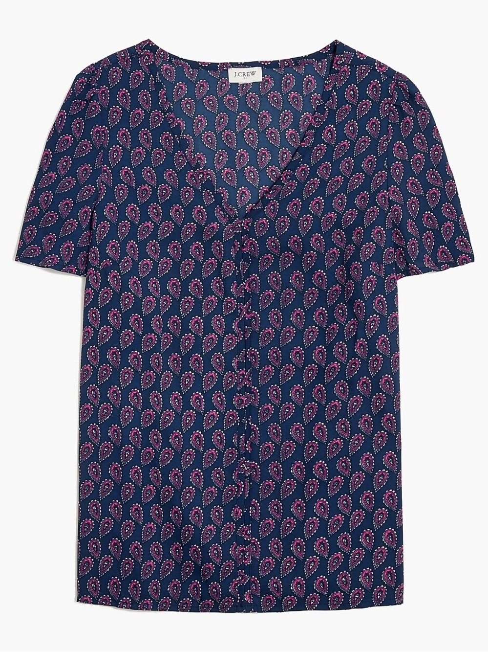 J.Crew Paisley Print Button Front Blouse Navy Pink Small